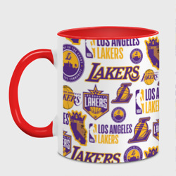 Кружка с принтом Lakers logo для любого человека, вид спереди №2. Цвет основы: белый + красный