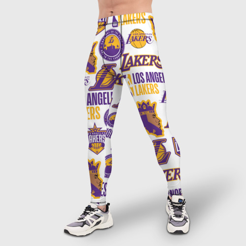 Мужские тайтсы 3D с принтом Lakers logo, фото на моделе #1