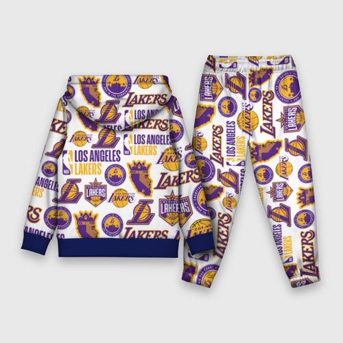 Детский костюм с толстовкой с принтом Lakers logo, вид сзади #1