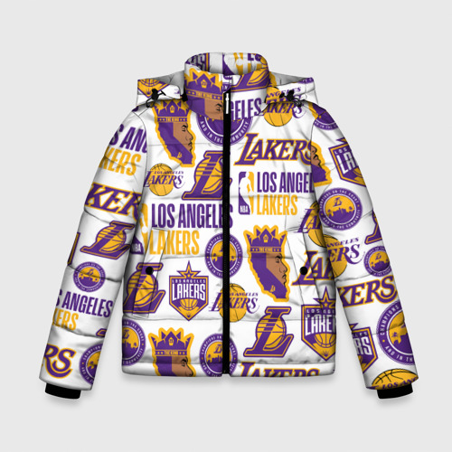 Зимняя куртка для мальчиков 3D с принтом Lakers logo, вид спереди #2