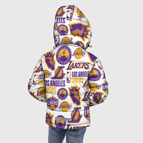Зимняя куртка для мальчиков 3D с принтом Lakers logo, вид сзади #2
