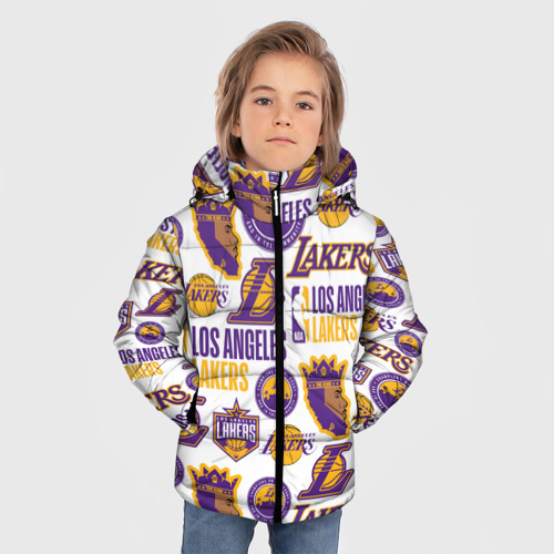 Зимняя куртка для мальчиков 3D с принтом Lakers logo, фото на моделе #1