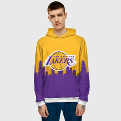 Толстовка с принтом Los Angeles Lakers для мужчины, вид на модели спереди №2. Цвет основы: белый