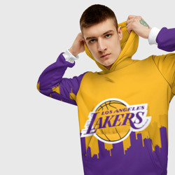 Толстовка с принтом Los Angeles Lakers для мужчины, вид на модели спереди №3. Цвет основы: белый