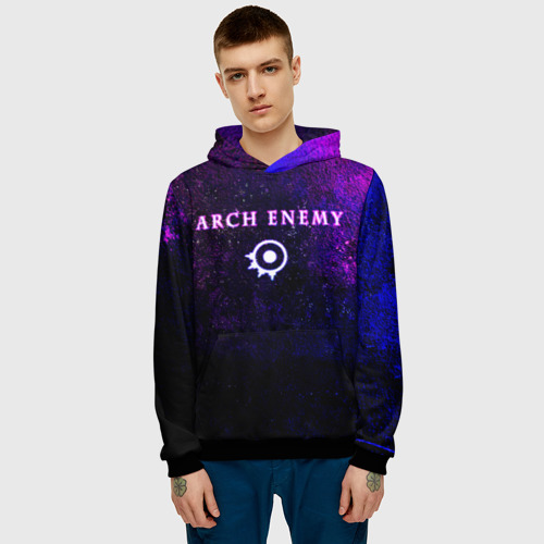 Мужская толстовка 3D с принтом Arch Enemy Neon logo, фото на моделе #1