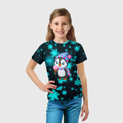 Детская футболка 3D Новогодний пингвин, цвет 3D печать - фото 5