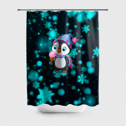 Штора 3D для ванной Новогодний пингвин
