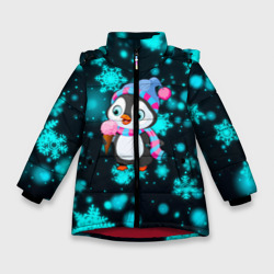 Зимняя куртка для девочек 3D Новогодний пингвин