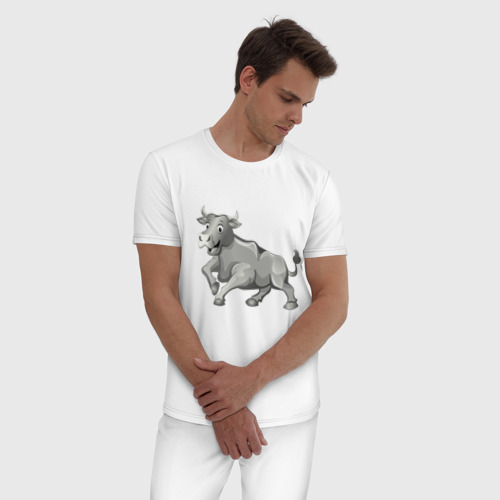 Мужская пижама хлопок Металлический бык, цвет белый - фото 3