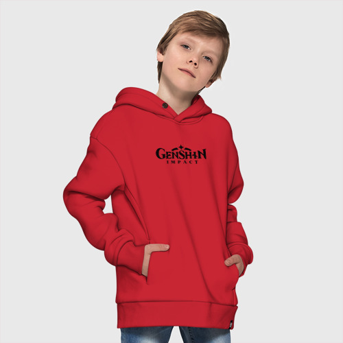 Детское худи Oversize хлопок Genshin Impact Logo, цвет красный - фото 9