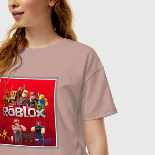 Женская футболка хлопок Oversize Roblox, цвет пыльно-розовый - фото 3