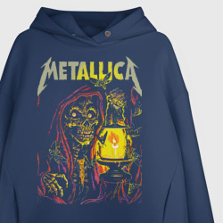 Худи с принтом Metallica - скелет со свечой для женщины, вид на модели спереди №2. Цвет основы: темно-синий
