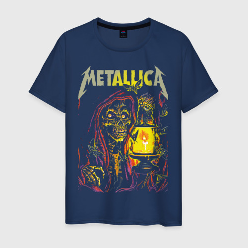 Мужская футболка из хлопка с принтом Metallica - скелет со свечой, вид спереди №1
