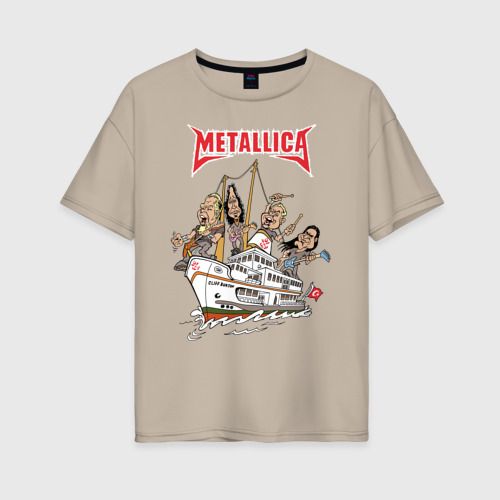 Женская футболка хлопок Oversize Metallica, цвет миндальный