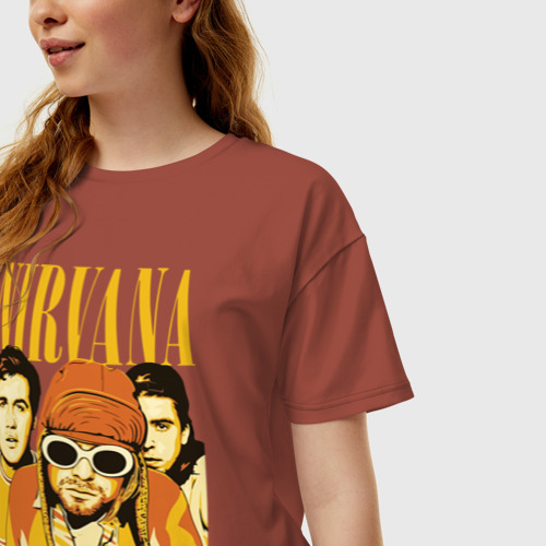 Женская футболка хлопок Oversize Nirvana, цвет кирпичный - фото 3