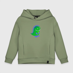 Детское худи Oversize хлопок Зеленый дракончик-динозаврик