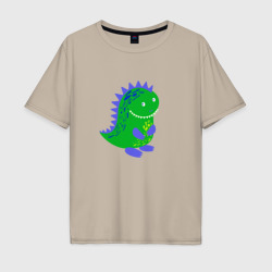 Мужская футболка хлопок Oversize Зеленый дракончик-динозаврик