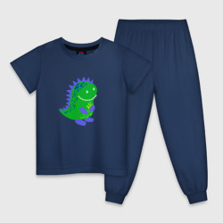 Детская пижама хлопок Зеленый дракончик-динозаврик
