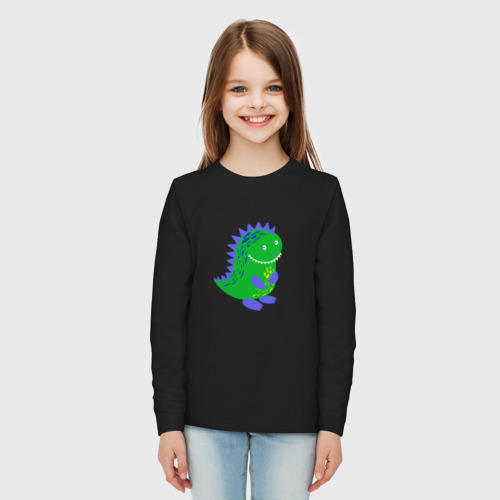 Детский лонгслив хлопок Зеленый дракончик-динозаврик, цвет черный - фото 5