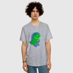 Мужская футболка хлопок Oversize Зеленый дракончик-динозаврик - фото 2
