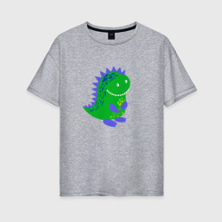Женская футболка хлопок Oversize Зеленый дракончик-динозаврик