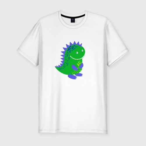 Мужская футболка хлопок Slim Зеленый дракончик-динозаврик, цвет белый