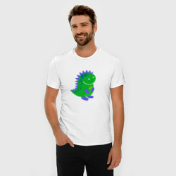 Мужская футболка хлопок Slim Зеленый дракончик-динозаврик - фото 2
