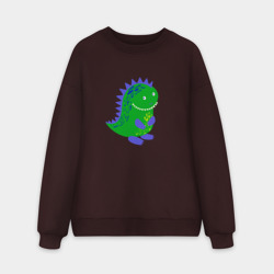 Мужской свитшот oversize без начеса хлопок Зеленый дракончик-динозаврик