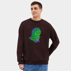 Мужской свитшот oversize без начеса хлопок Зеленый дракончик-динозаврик - фото 2