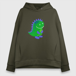 Женское худи Oversize хлопок Зеленый дракончик-динозаврик