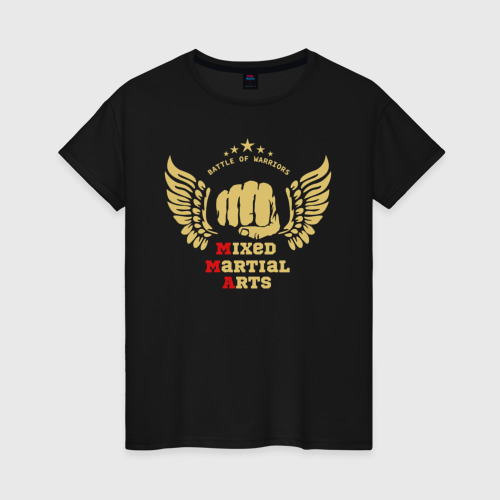 Женская футболка хлопок MMA fist and wings, цвет черный