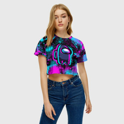 Женская футболка Crop-top 3D Neon Among Us неон Амонг АС - фото 2