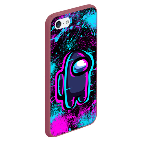 Чехол для iPhone 5/5S матовый Neon Among Us неон Амонг АС, цвет малиновый - фото 3
