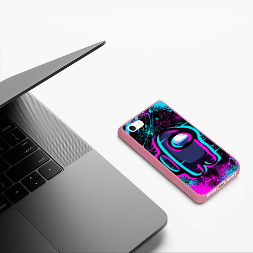 Чехол для iPhone 5/5S матовый Neon Among Us неон Амонг АС, цвет малиновый - фото 5