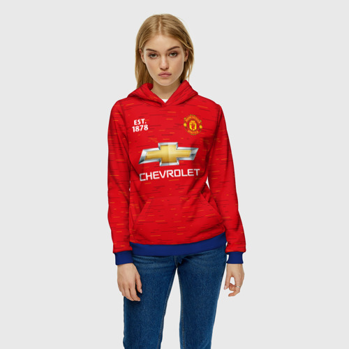 Женская толстовка 3D с принтом Manchester united 20-21 - home, фото на моделе #1