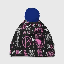 Шапка 3D c помпоном LIL Peep паттерн