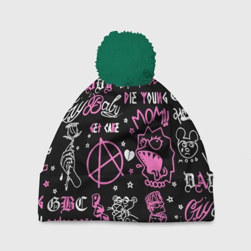 Шапка 3D c помпоном LIL Peep паттерн
