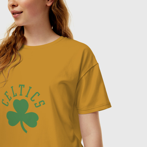 Женская футболка хлопок Oversize Boston Celtics, цвет горчичный - фото 3