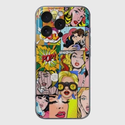 Чехол для iPhone 16 Pro силиконовый с защитой камеры Pop Art комикс паттерн