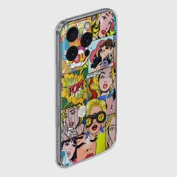 Чехол для iPhone 16 Pro силиконовый с защитой камеры Pop Art комикс паттерн - фото 2