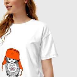 Женская футболка хлопок Oversize Welcome to Russsia от матрёшки - фото 2