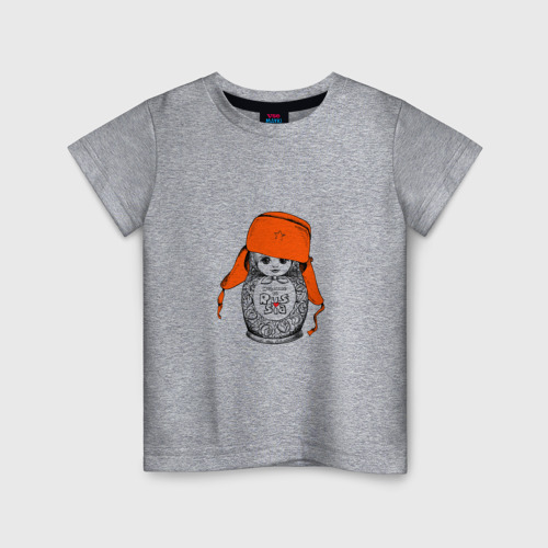 Детская футболка хлопок Welcome to Russsia от матрёшки, цвет меланж