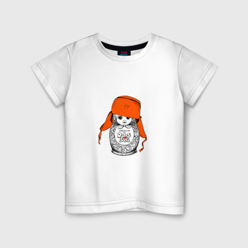 Детская футболка из хлопка с принтом Welcome to Russsia от матрёшки, вид спереди №1
