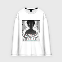 Женский лонгслив oversize хлопок Mob Psycho 100 Z чернобелый огонь