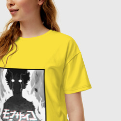 Женская футболка хлопок Oversize Mob Psycho 100 Z чернобелый огонь - фото 2