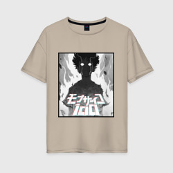 Женская футболка хлопок Oversize Mob Psycho 100 Z чернобелый огонь