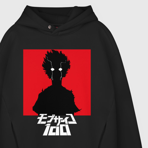 Мужское худи Oversize хлопок Mob Psycho 100 Z на красном фоне, цвет черный - фото 4