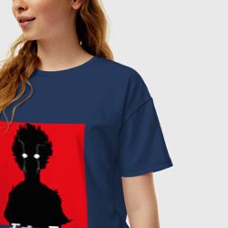 Женская футболка хлопок Oversize Mob Psycho 100 Z на красном фоне - фото 2
