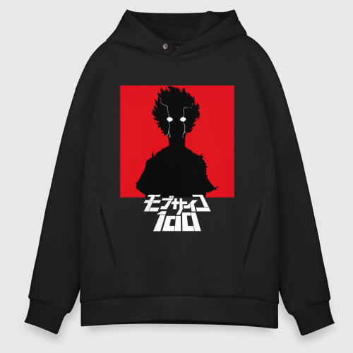 Мужское худи Oversize хлопок Mob Psycho 100 Z на красном фоне, цвет черный