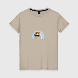 Женская футболка хлопок Кот в очках мем